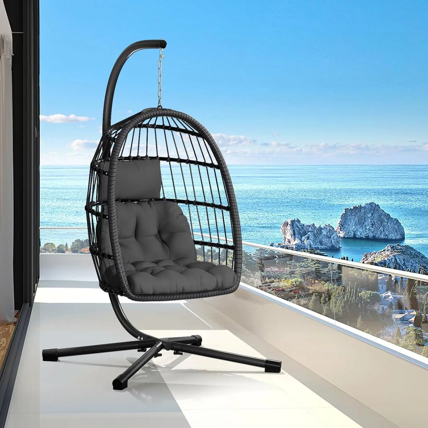 Double Egg Swing Chair with Stand - Outdoor Patio
