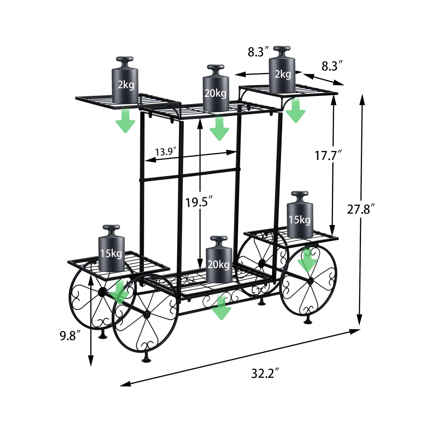 Garden Cart Stand Flower Pot Holder Display Rack
