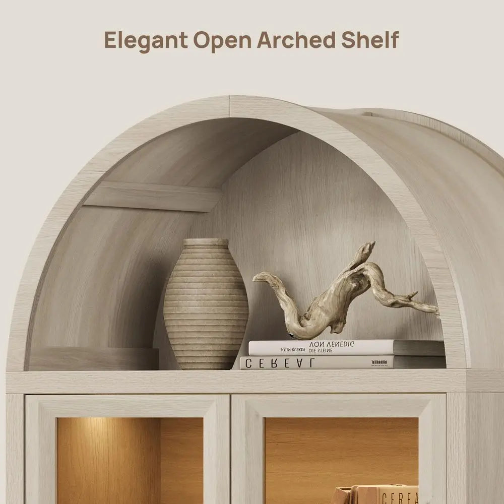 Display Cabinet with Glass Door, Modern Arched Bookcase