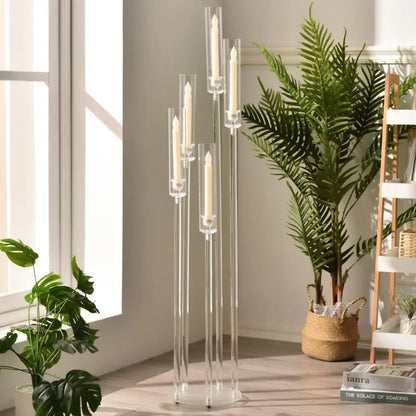 Acrylic 5-Arm Candelabra LED Taper Candle Holders