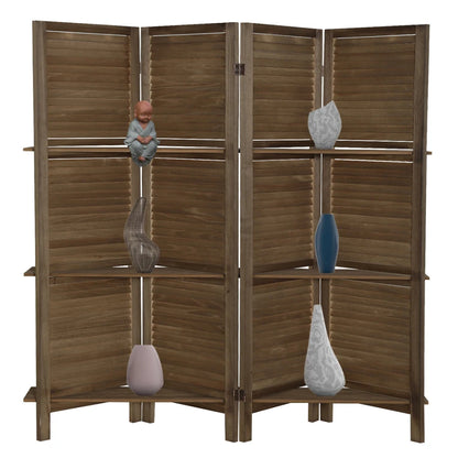 4 Panel Folding Room Divider Screen with Shelves