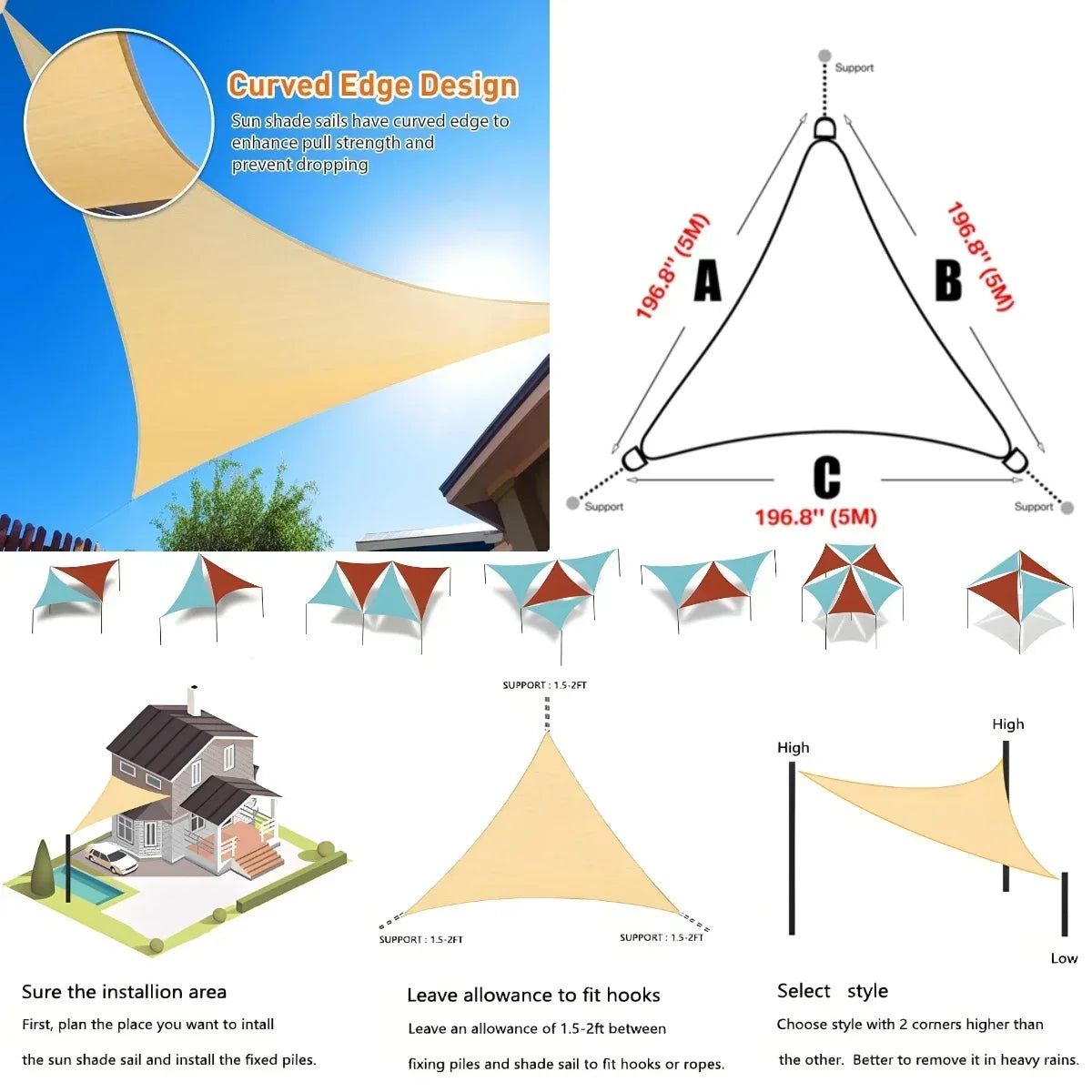 Triangle Sun Shade or Outdoor Patio, Garden Awning