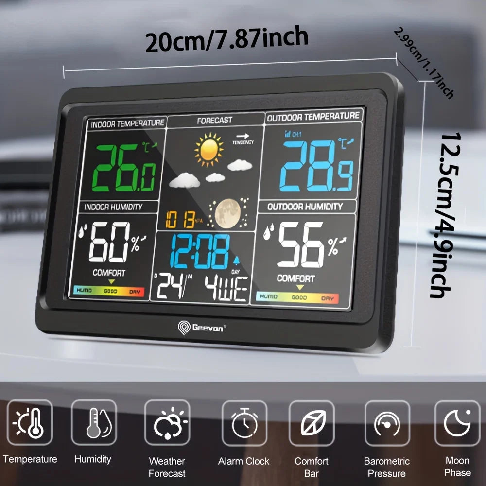 Weather Station Wireless Indoor Outdoor Thermometer, Color Display