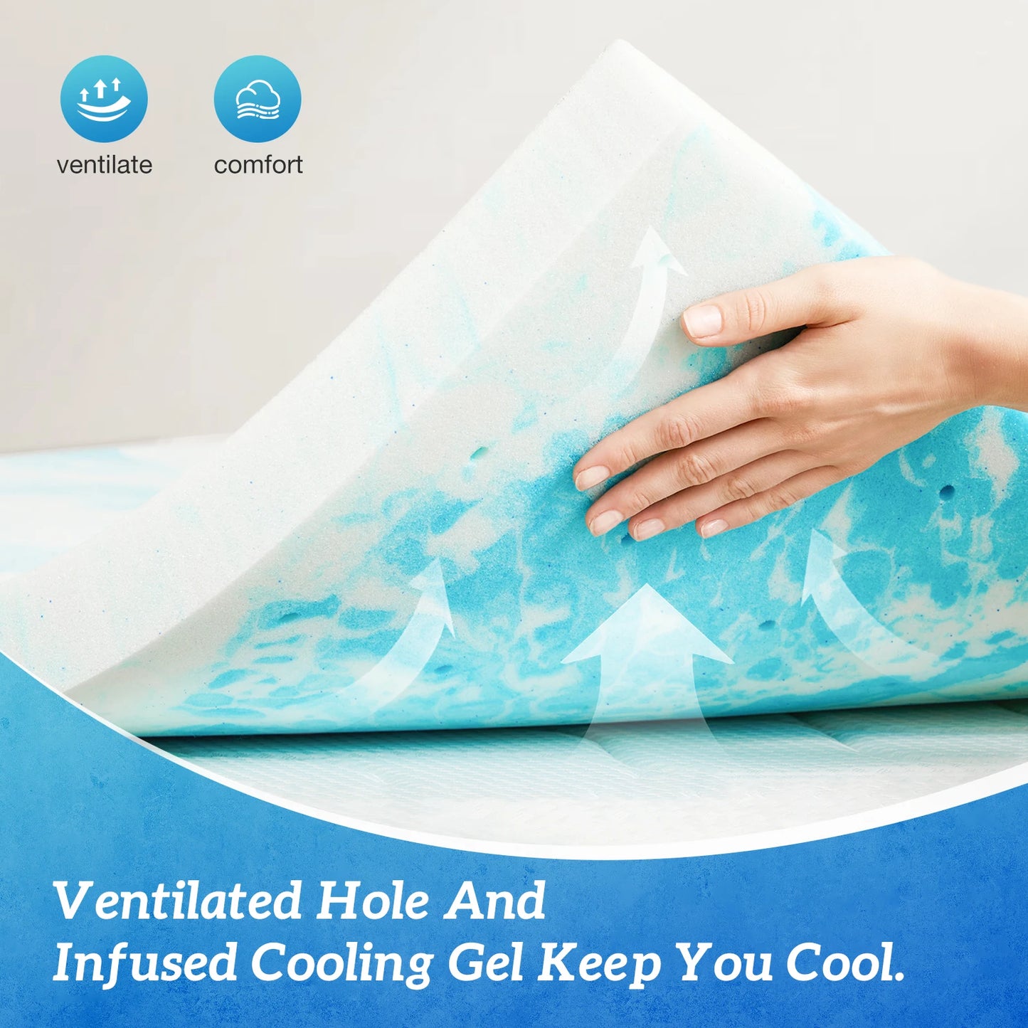 Full Size Memory Foam Breathable Cooling Mattress Topper