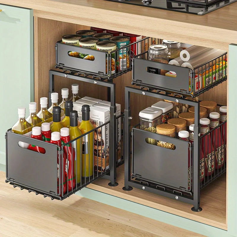 2 Tier Slide Out Cabinet Organizer Heavy Duty