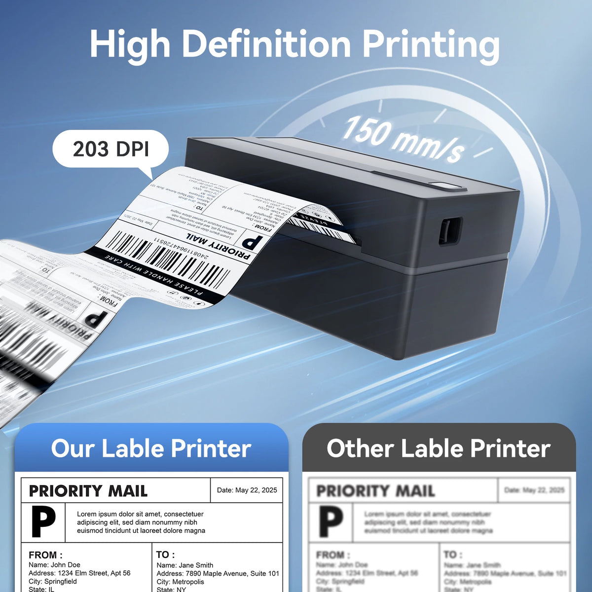 Thermal Label Printer Portable No Ink Required 203DPI 4x6