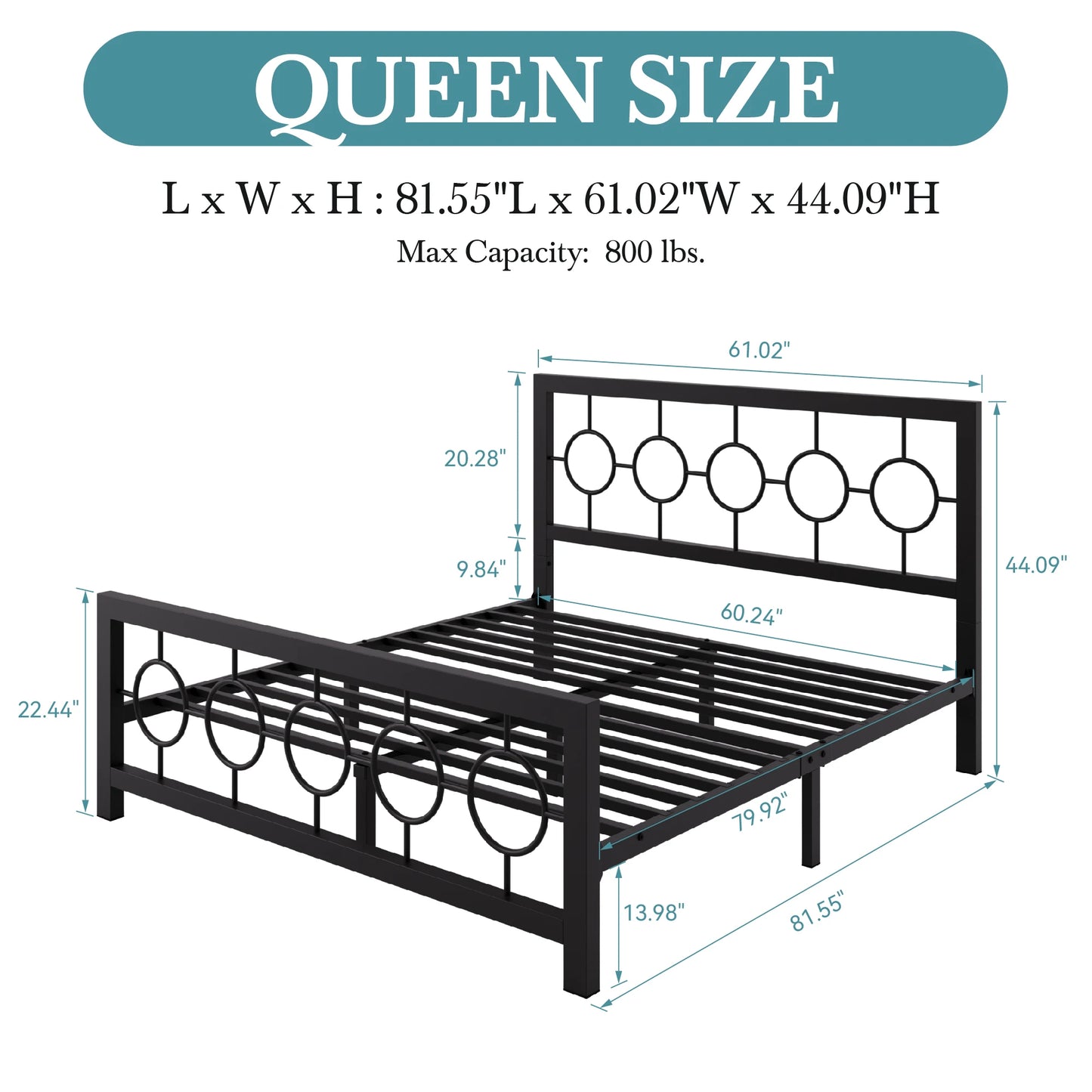 Metal Bed Frame with Vintage Head and Footboard,