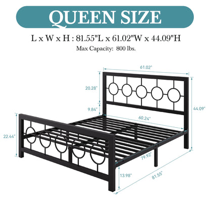 Metal Bed Frame with Vintage Head and Footboard,