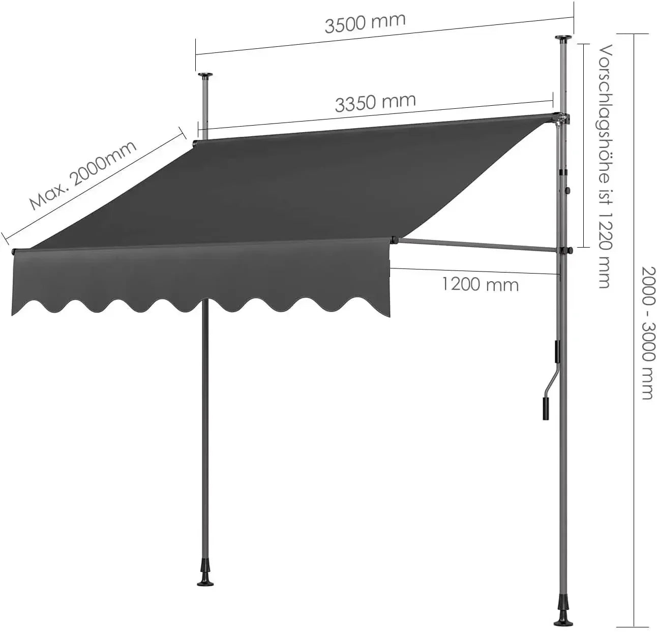 Outdoor Patio Awning Sunshade Shelter, Manual Retractable Awning