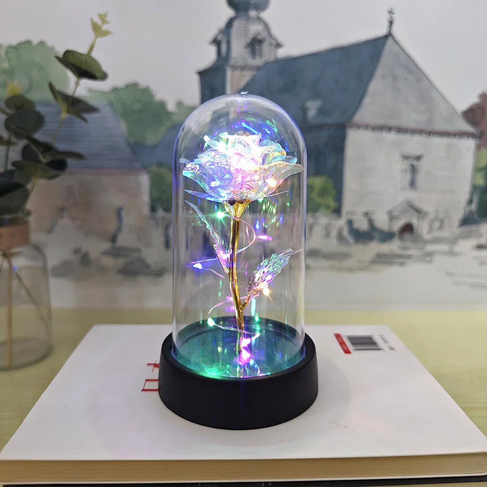 Artificial Glass Flower with Eternal Rose LED