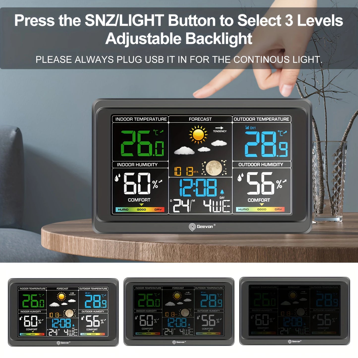 Weather Station Wireless Indoor Outdoor Thermometer, Color Display