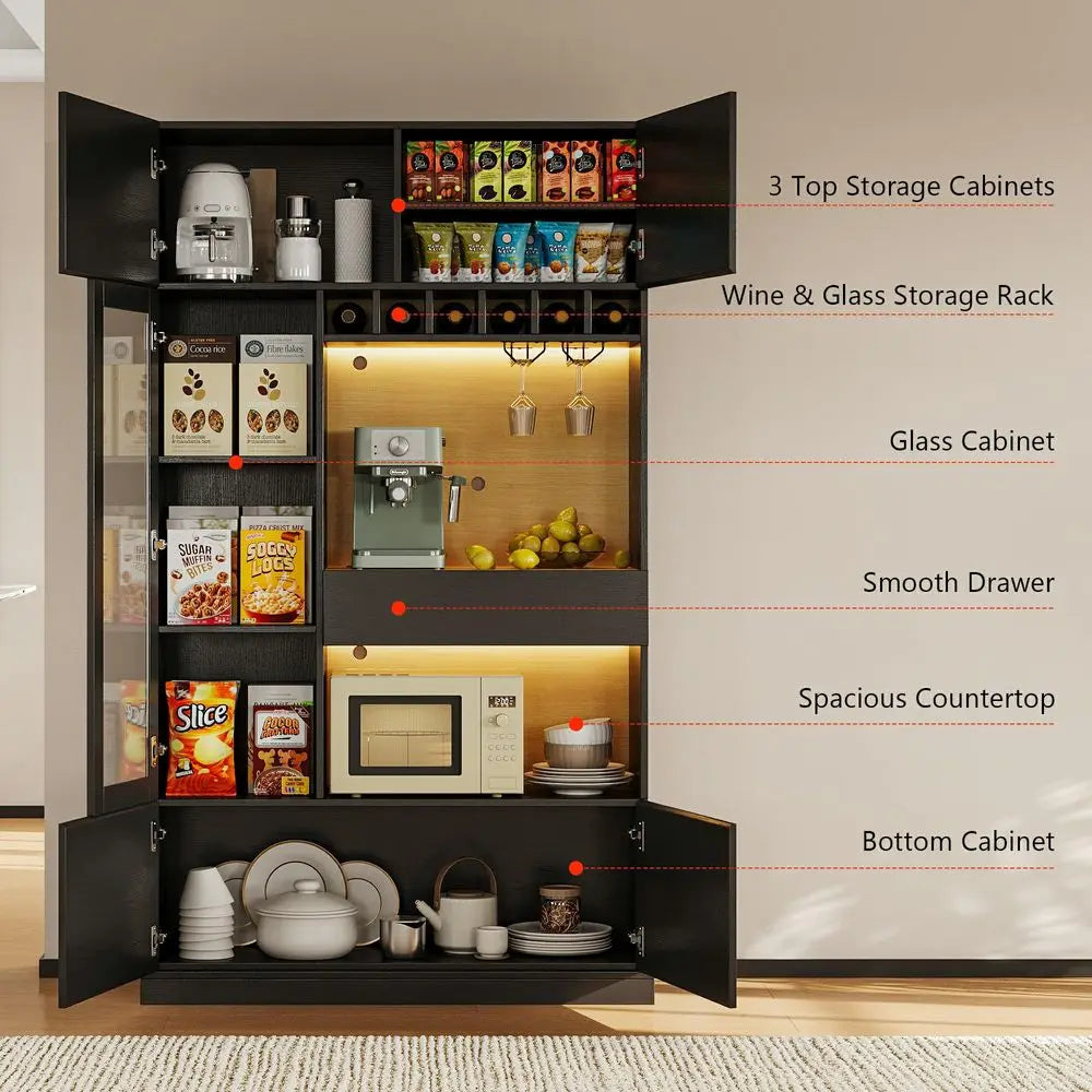 Kitchen Pantry Storage Cabinet, Microwave Stand, Wine Rack