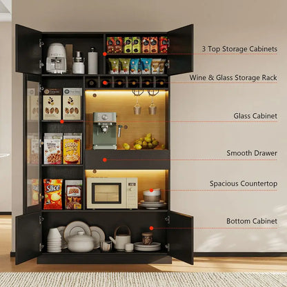 Kitchen Pantry Storage Cabinet, Microwave Stand, Wine Rack