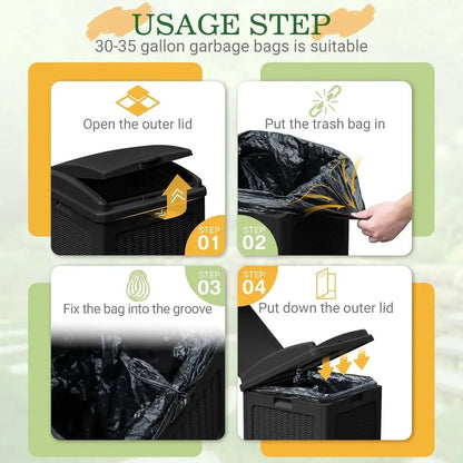 Large 33 Gallon Waterproof Outdoor Trash Bin