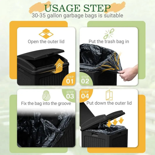 Large 33 Gallon Waterproof Outdoor Trash Bin