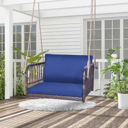 Patio Rattan Porch Swing, Single Person With Cushions