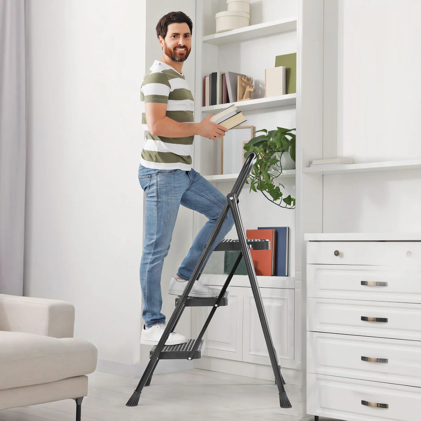 Folding 2 Step Ladder Stool with Anti-Slip Pedal
