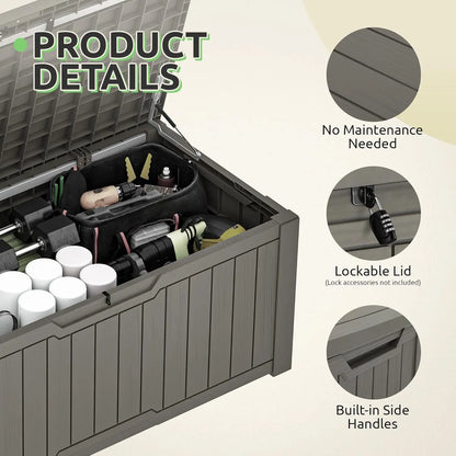 120-Gallon Deck Box, Waterproof Outdoor Storage Chest