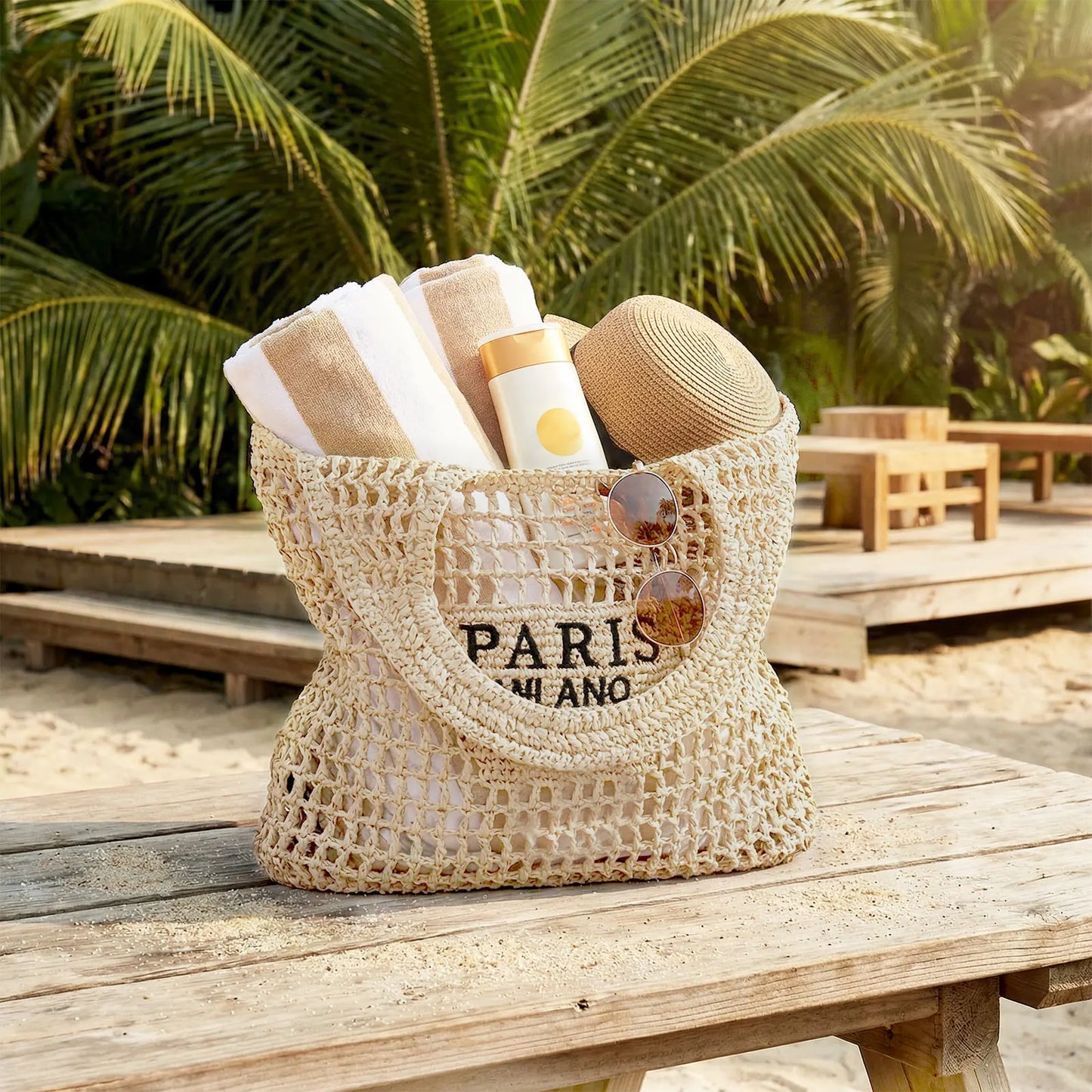 Straw Beach Bags for Women - Handmade Woven Tote Bag