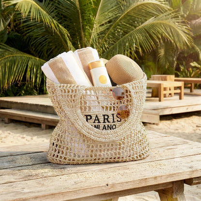 Straw Beach Bags for Women - Handmade Woven Tote Bag