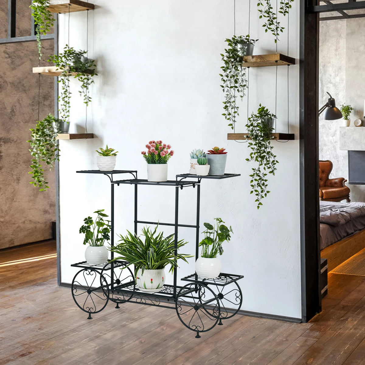 Garden Cart Stand Flower Pot Holder Display Rack