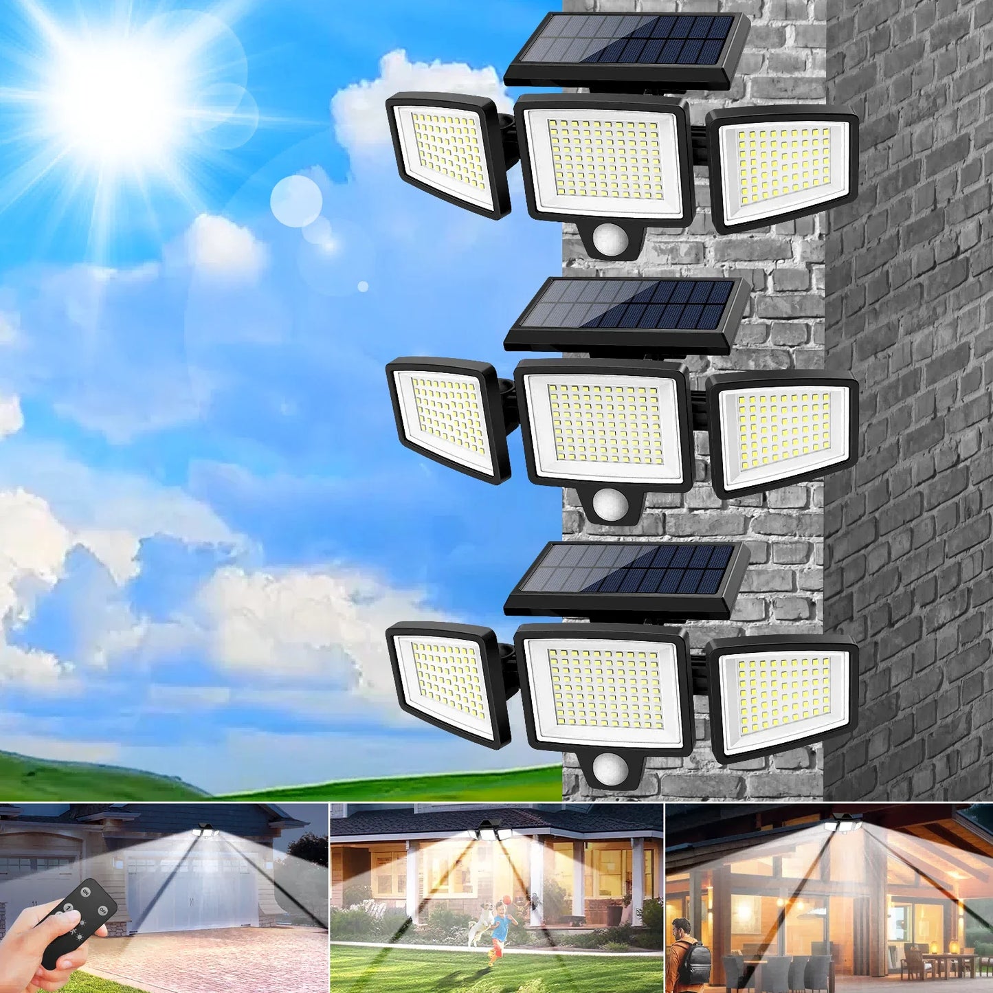 3-Head Solar Outdoor Light, Motion Sensor Security Light