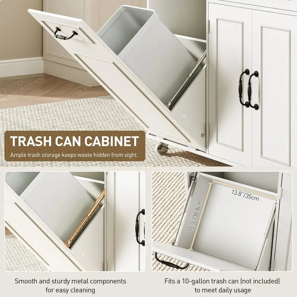 Kitchen Island - Mobile Rolling Cart with Trash Can Storage