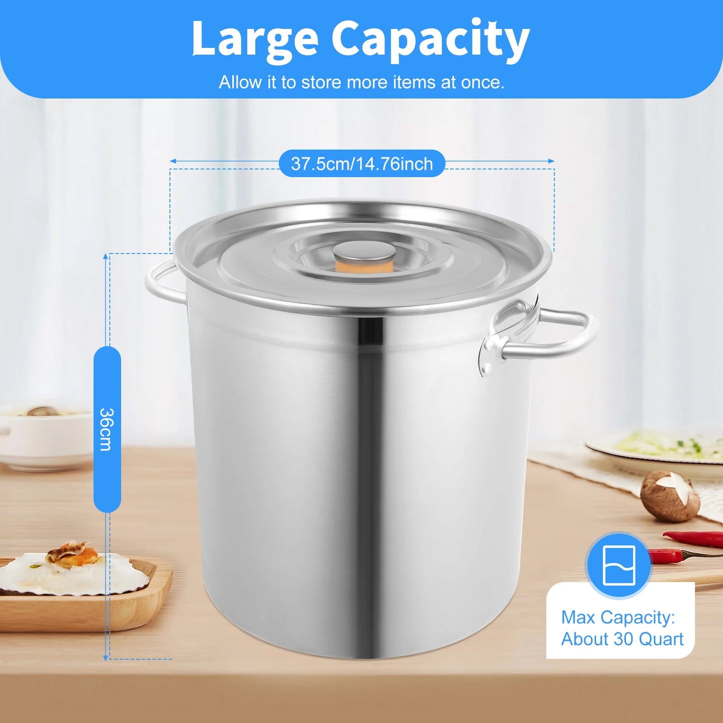 35/50/70L Soup Pot with Cover & Handles, Multi-functional Stainless Steel