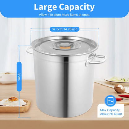 35/50/70L Soup Pot with Cover & Handles, Multi-functional Stainless Steel