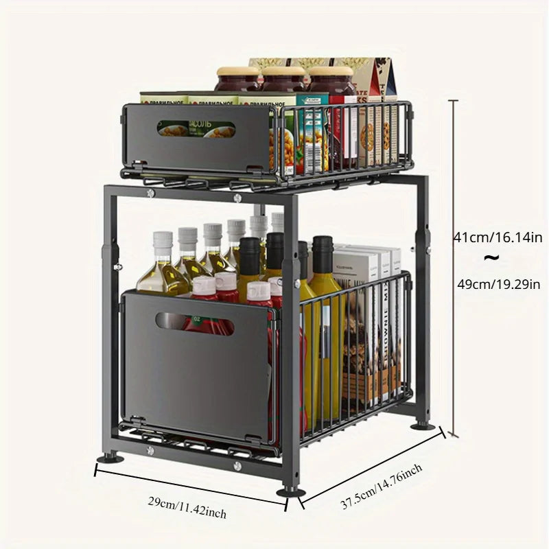 2 Tier Slide Out Cabinet Organizer Heavy Duty