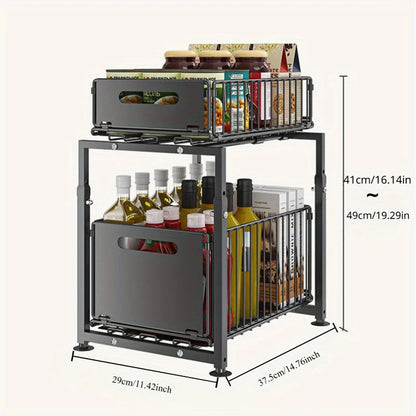 2 Tier Slide Out Cabinet Organizer Heavy Duty