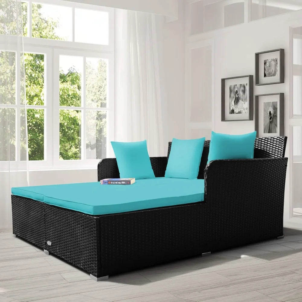 Sunbed Wicker Furniture w/Spacious Seat, Upholstered Cushion