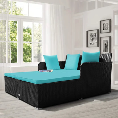 Sunbed Wicker Furniture w/Spacious Seat, Upholstered Cushion