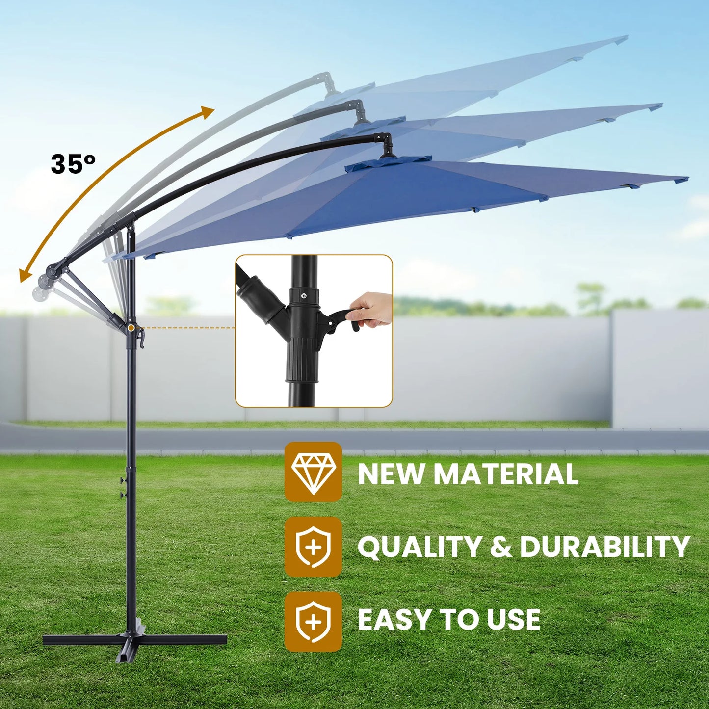 JHK 10FT Outdoor Patio Umbrella Hanging Cantilever with Easy Tilt Adjustment
