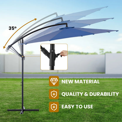 JHK 10FT Outdoor Patio Umbrella Hanging Cantilever with Easy Tilt Adjustment