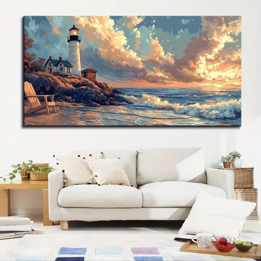 1.5 "thick pine wood Frame canvas Lighthouse