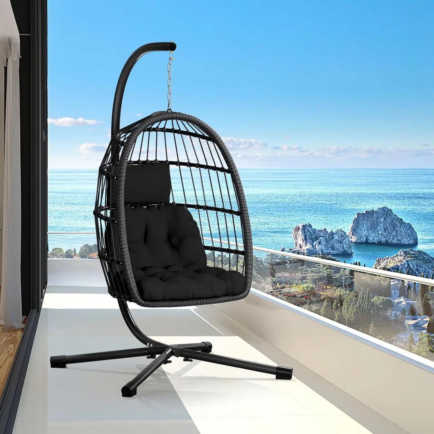Double Egg Swing Chair with Stand - Outdoor Patio