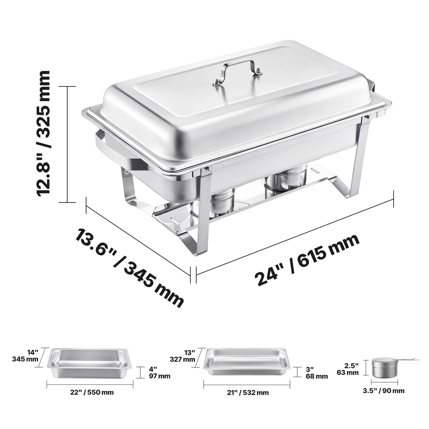 8 Qt 4 Pack Chafing Dish Buffet Set Stainless Steel