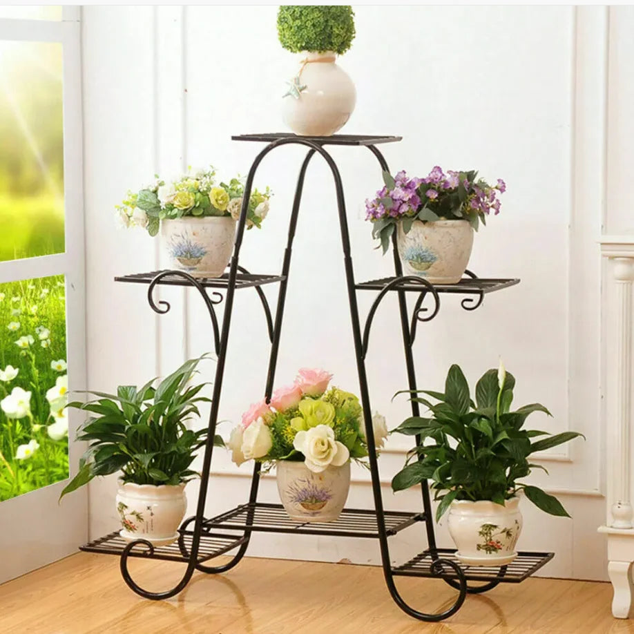 6 Tiers Metal Plant Stand Flower Anti-rust  Black