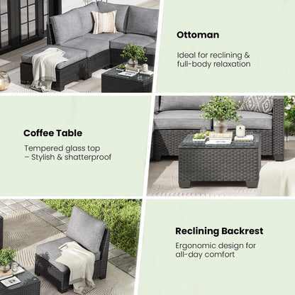 Patio Sectional Sofa Set, Outdoor Furniture with Ottoman