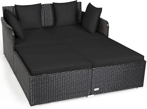 Sunbed Wicker Furniture w/Spacious Seat, Upholstered Cushion