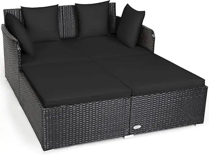 Sunbed Wicker Furniture w/Spacious Seat, Upholstered Cushion
