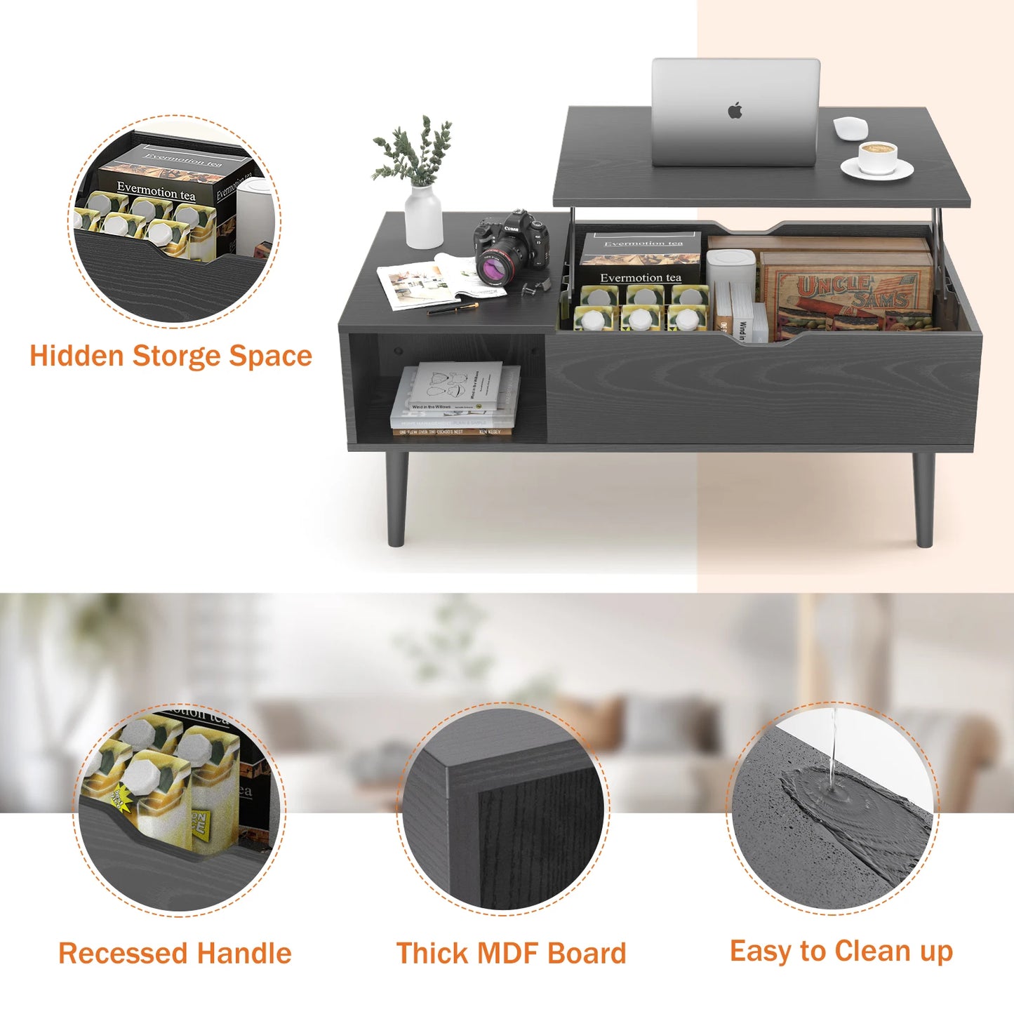 Lift Top Coffee Tables 39.37"x19.7 Storage Shelf