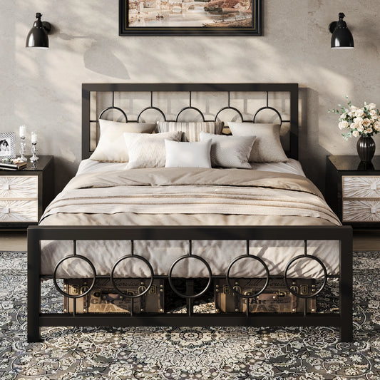 Metal Bed Frame with Vintage Head and Footboard,