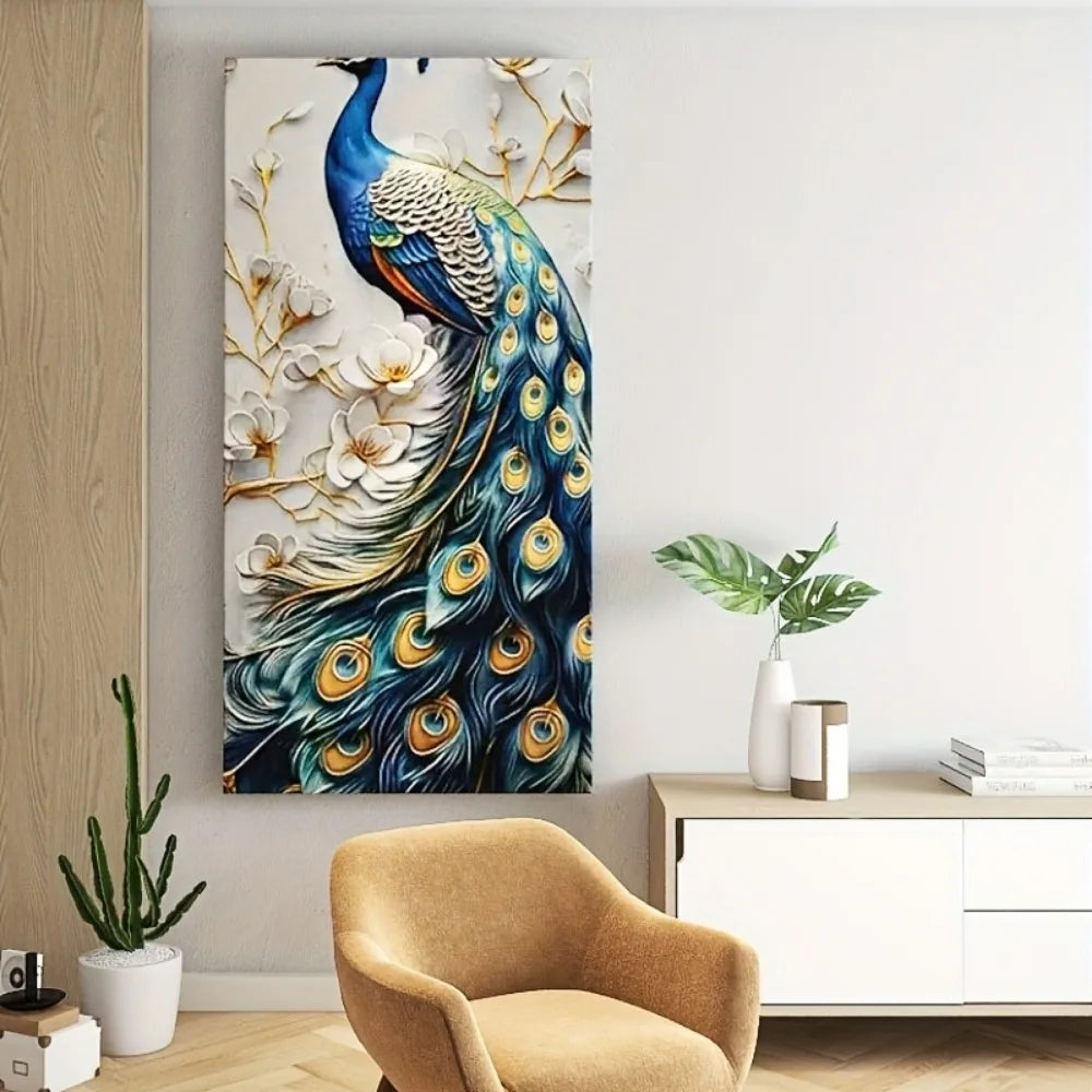 1.5 inch solid wood frame modern abstract peacock canvas