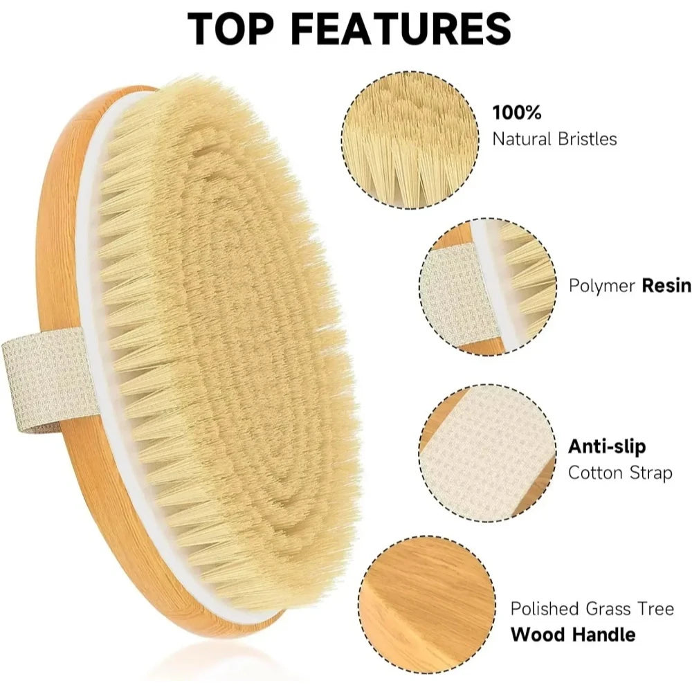Natural Bristle Dry Body Brush — Smoother Skin in 5 Minutes a Day