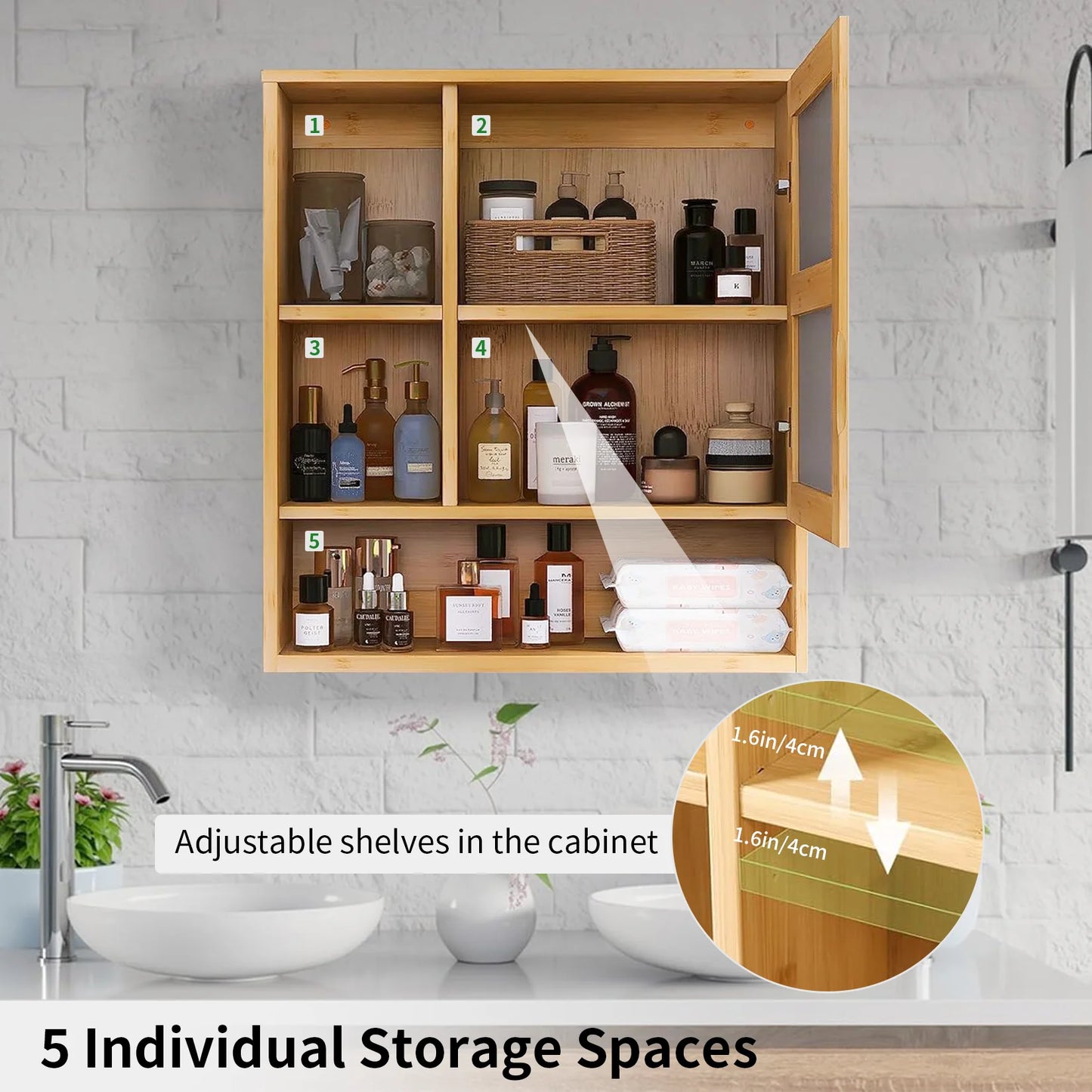 Wall Medicine Cabinet Cupboard Natural Bamboo Bathroom
