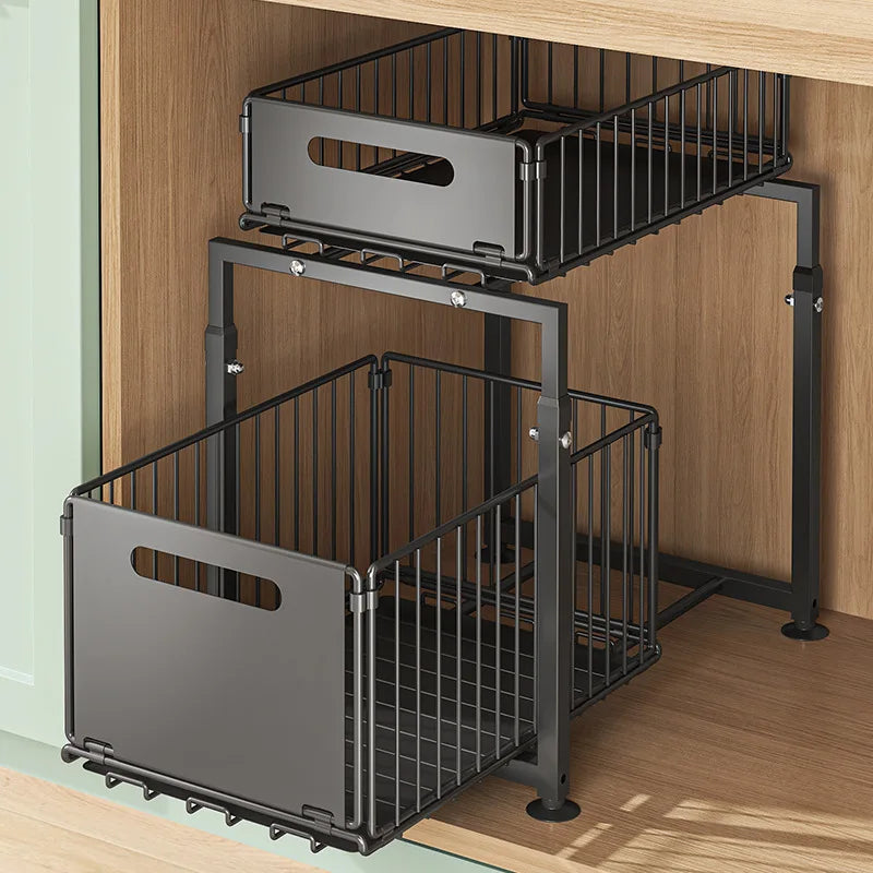 2 Tier Slide Out Cabinet Organizer Heavy Duty