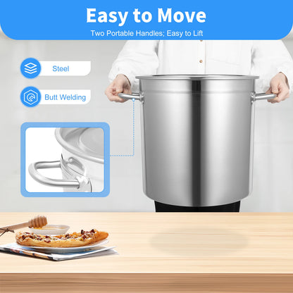 35/50/70L Soup Pot with Cover & Handles, Multi-functional Stainless Steel