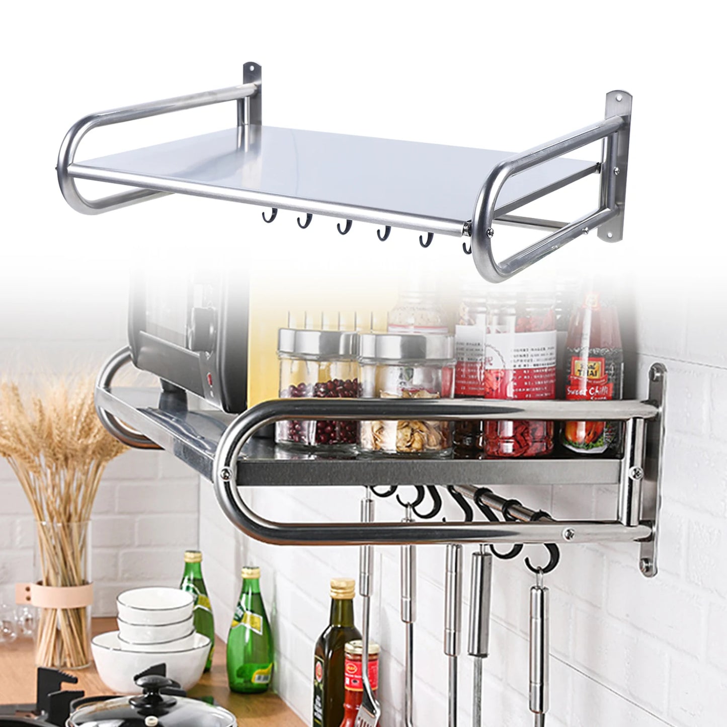 Microwave Oven Rack Stainless Steel Wall-Mounted Shelf